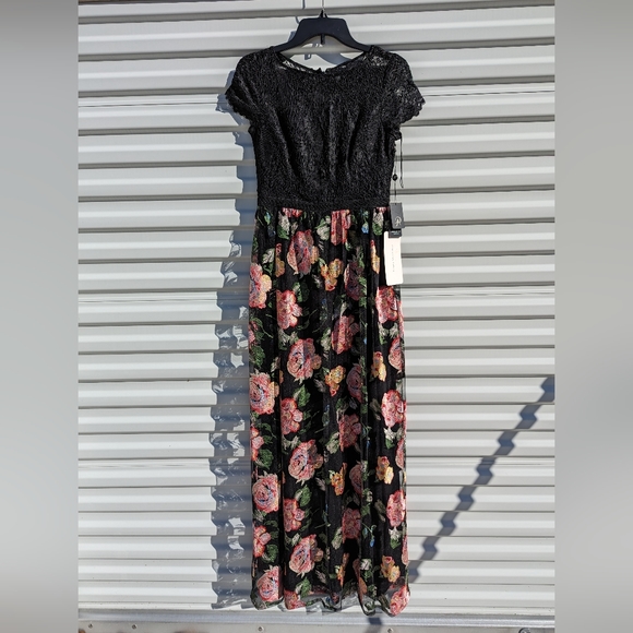 NWT Adrianna Papell formal black lace embroidered maxi dress - Picture 7 of 13